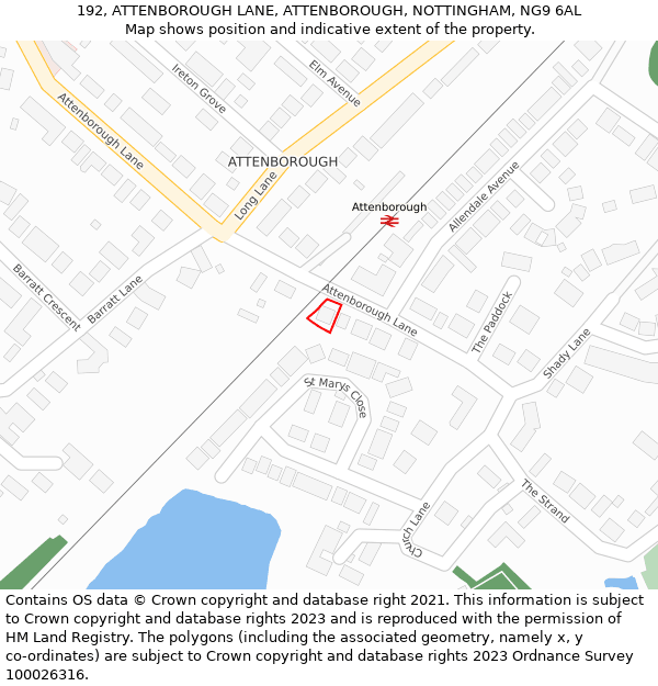 192, ATTENBOROUGH LANE, ATTENBOROUGH, NOTTINGHAM, NG9 6AL: Location map and indicative extent of plot