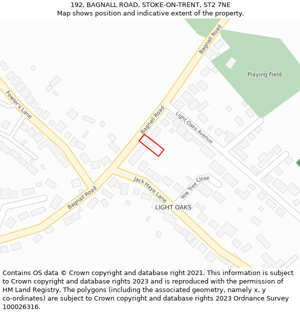 192, BAGNALL ROAD, STOKE-ON-TRENT, ST2 7NE: Location map and indicative extent of plot