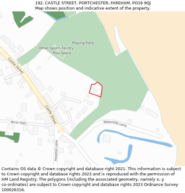 192, CASTLE STREET, PORTCHESTER, FAREHAM, PO16 9QJ: Location map and indicative extent of plot