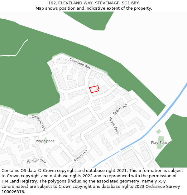 192, CLEVELAND WAY, STEVENAGE, SG1 6BY: Location map and indicative extent of plot