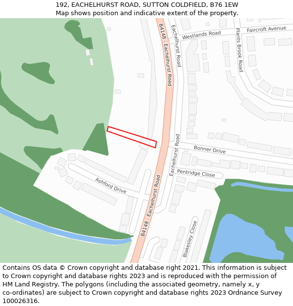 192, EACHELHURST ROAD, SUTTON COLDFIELD, B76 1EW: Location map and indicative extent of plot