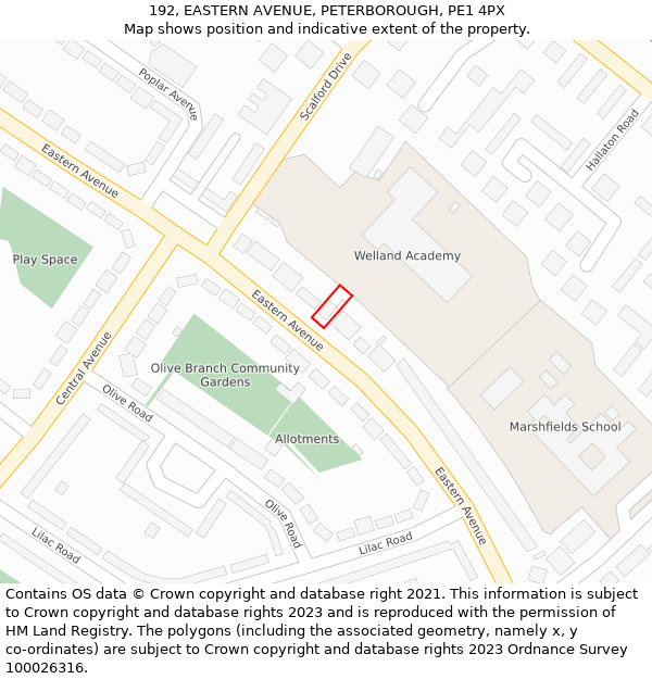 192, EASTERN AVENUE, PETERBOROUGH, PE1 4PX: Location map and indicative extent of plot