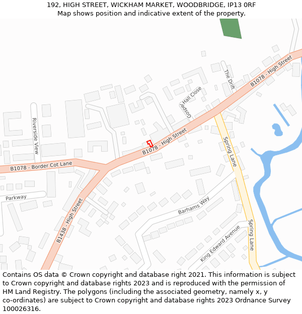 192, HIGH STREET, WICKHAM MARKET, WOODBRIDGE, IP13 0RF: Location map and indicative extent of plot