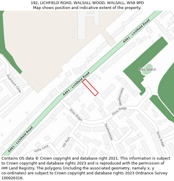 192, LICHFIELD ROAD, WALSALL WOOD, WALSALL, WS9 9PD: Location map and indicative extent of plot