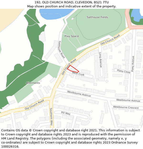 192, OLD CHURCH ROAD, CLEVEDON, BS21 7TU: Location map and indicative extent of plot