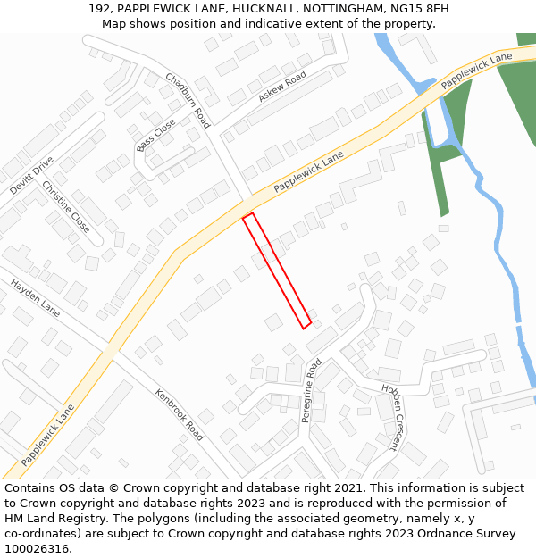 192, PAPPLEWICK LANE, HUCKNALL, NOTTINGHAM, NG15 8EH: Location map and indicative extent of plot