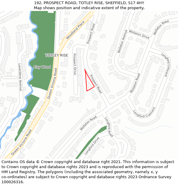192, PROSPECT ROAD, TOTLEY RISE, SHEFFIELD, S17 4HY: Location map and indicative extent of plot