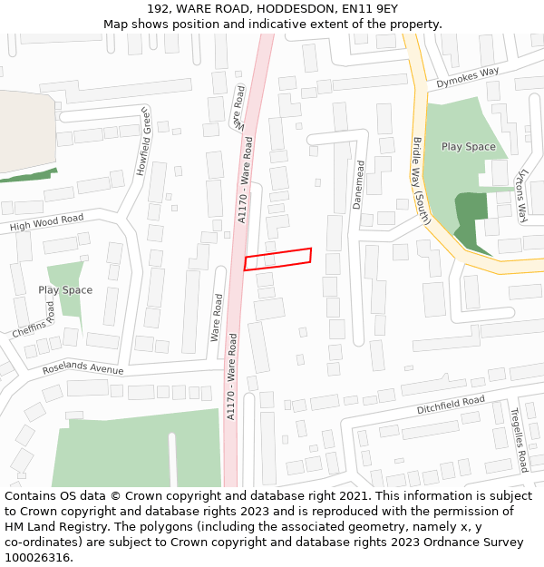 192, WARE ROAD, HODDESDON, EN11 9EY: Location map and indicative extent of plot