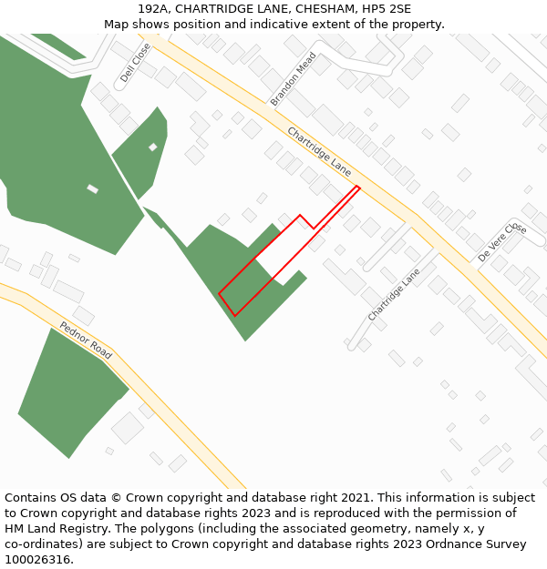 192A, CHARTRIDGE LANE, CHESHAM, HP5 2SE: Location map and indicative extent of plot