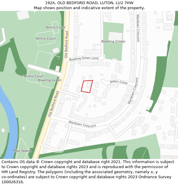 192A, OLD BEDFORD ROAD, LUTON, LU2 7HW: Location map and indicative extent of plot