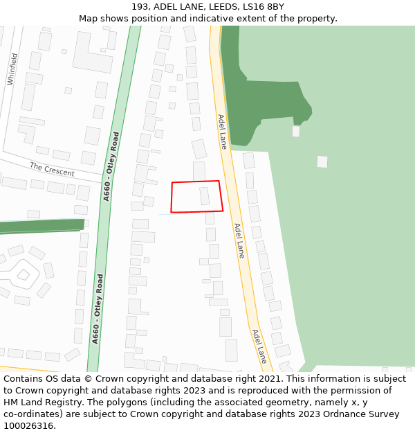 193, ADEL LANE, LEEDS, LS16 8BY: Location map and indicative extent of plot