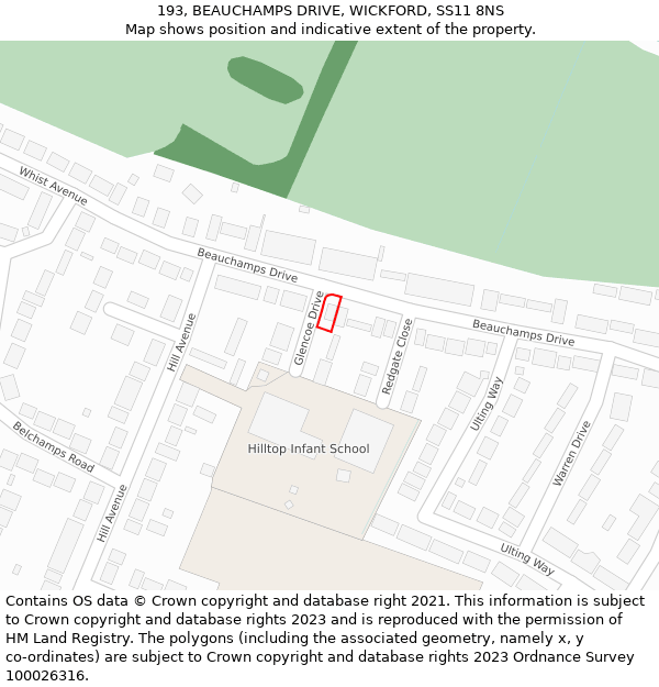 193, BEAUCHAMPS DRIVE, WICKFORD, SS11 8NS: Location map and indicative extent of plot