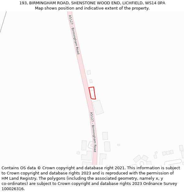 193, BIRMINGHAM ROAD, SHENSTONE WOOD END, LICHFIELD, WS14 0PA: Location map and indicative extent of plot