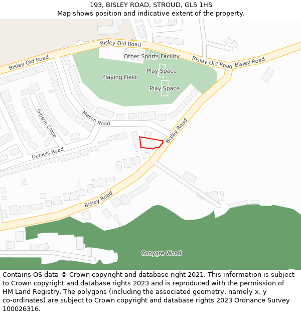 193, BISLEY ROAD, STROUD, GL5 1HS: Location map and indicative extent of plot