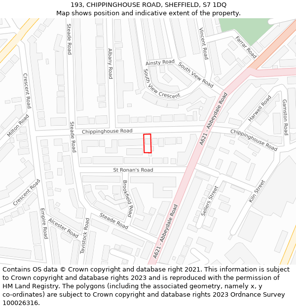 193, CHIPPINGHOUSE ROAD, SHEFFIELD, S7 1DQ: Location map and indicative extent of plot