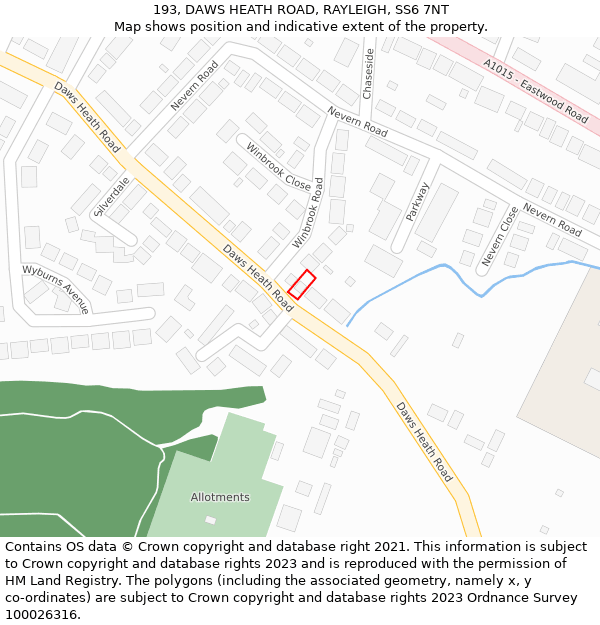 193, DAWS HEATH ROAD, RAYLEIGH, SS6 7NT: Location map and indicative extent of plot