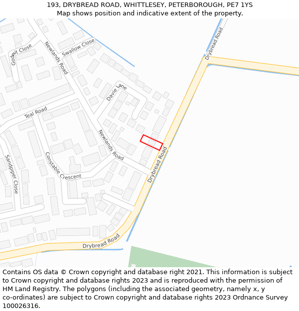 193, DRYBREAD ROAD, WHITTLESEY, PETERBOROUGH, PE7 1YS: Location map and indicative extent of plot