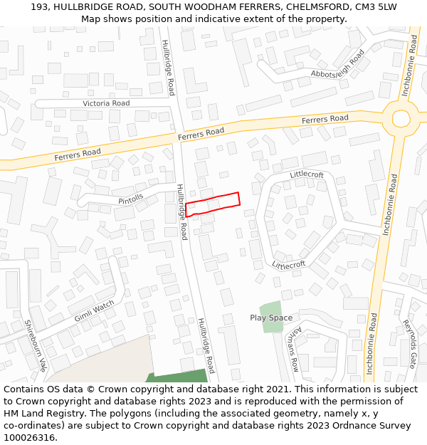 193, HULLBRIDGE ROAD, SOUTH WOODHAM FERRERS, CHELMSFORD, CM3 5LW: Location map and indicative extent of plot