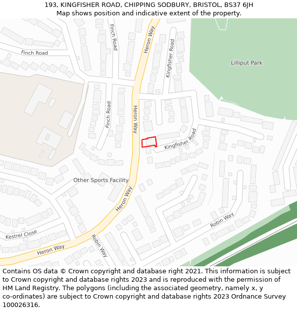 193, KINGFISHER ROAD, CHIPPING SODBURY, BRISTOL, BS37 6JH: Location map and indicative extent of plot