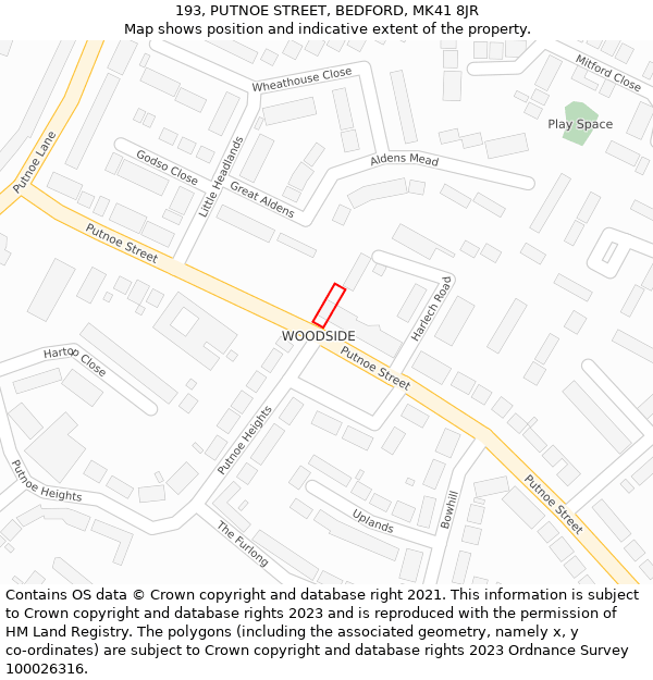 193, PUTNOE STREET, BEDFORD, MK41 8JR: Location map and indicative extent of plot