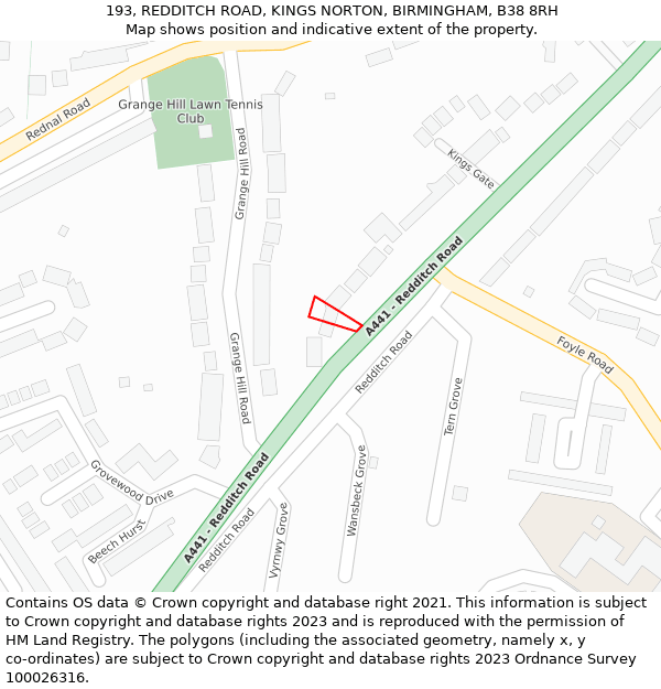 193, REDDITCH ROAD, KINGS NORTON, BIRMINGHAM, B38 8RH: Location map and indicative extent of plot