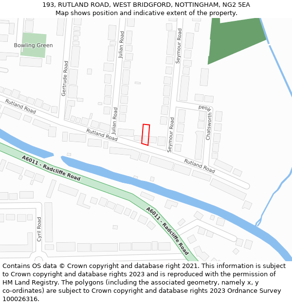 193, RUTLAND ROAD, WEST BRIDGFORD, NOTTINGHAM, NG2 5EA: Location map and indicative extent of plot
