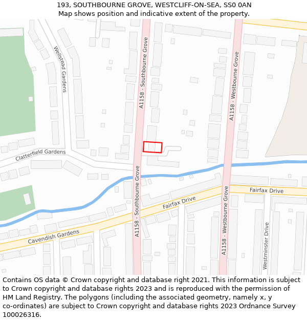 193, SOUTHBOURNE GROVE, WESTCLIFF-ON-SEA, SS0 0AN: Location map and indicative extent of plot