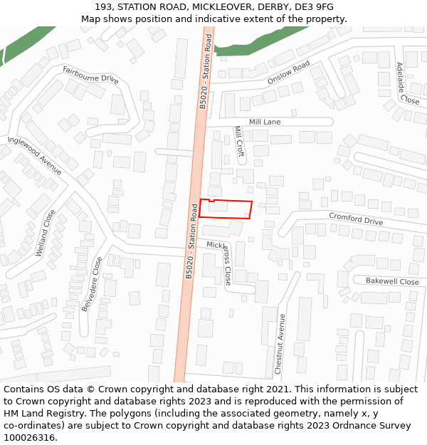 193, STATION ROAD, MICKLEOVER, DERBY, DE3 9FG: Location map and indicative extent of plot