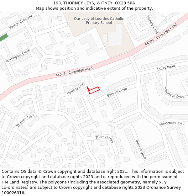 193, THORNEY LEYS, WITNEY, OX28 5PA: Location map and indicative extent of plot