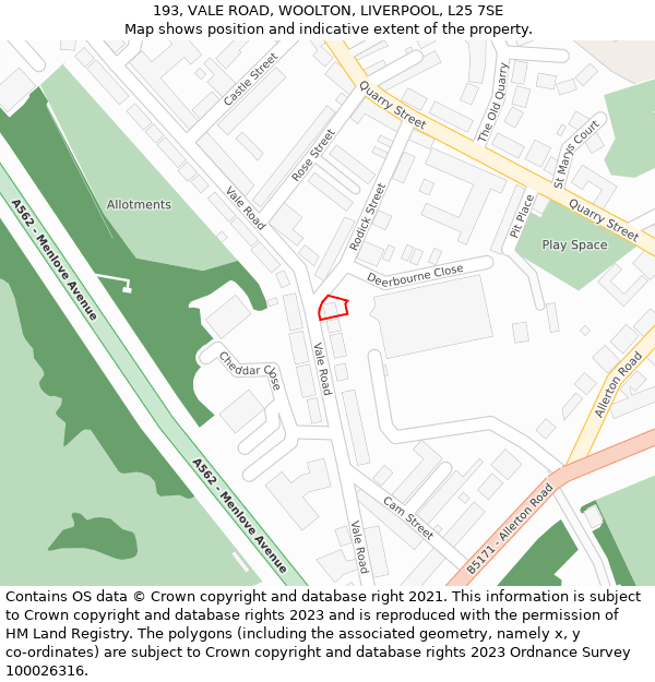 193, VALE ROAD, WOOLTON, LIVERPOOL, L25 7SE: Location map and indicative extent of plot