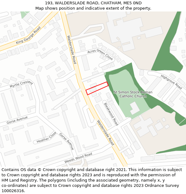 193, WALDERSLADE ROAD, CHATHAM, ME5 0ND: Location map and indicative extent of plot