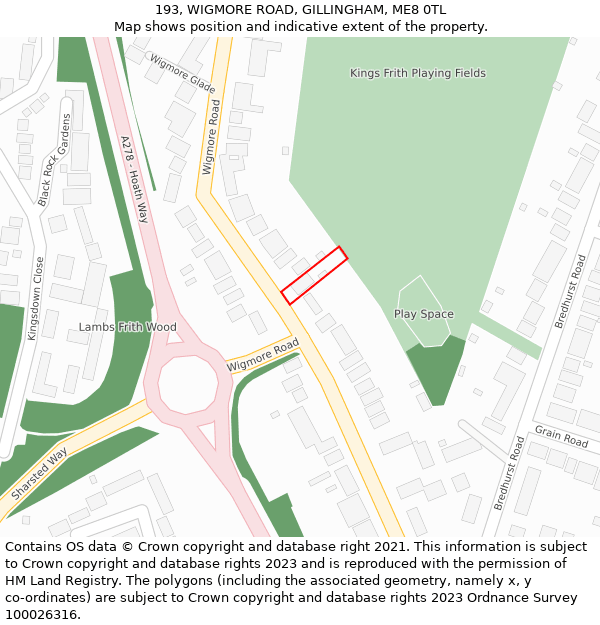 193, WIGMORE ROAD, GILLINGHAM, ME8 0TL: Location map and indicative extent of plot