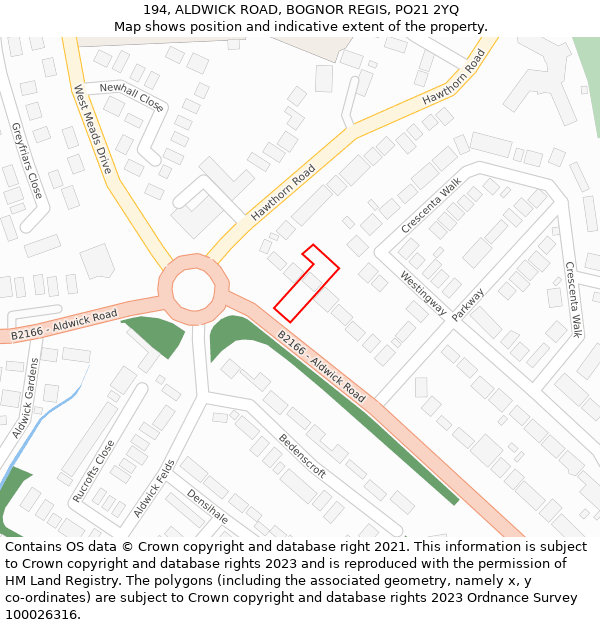 194, ALDWICK ROAD, BOGNOR REGIS, PO21 2YQ: Location map and indicative extent of plot