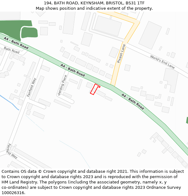 194, BATH ROAD, KEYNSHAM, BRISTOL, BS31 1TF: Location map and indicative extent of plot