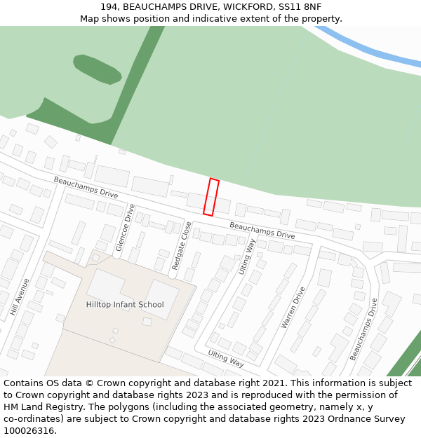 194, BEAUCHAMPS DRIVE, WICKFORD, SS11 8NF: Location map and indicative extent of plot