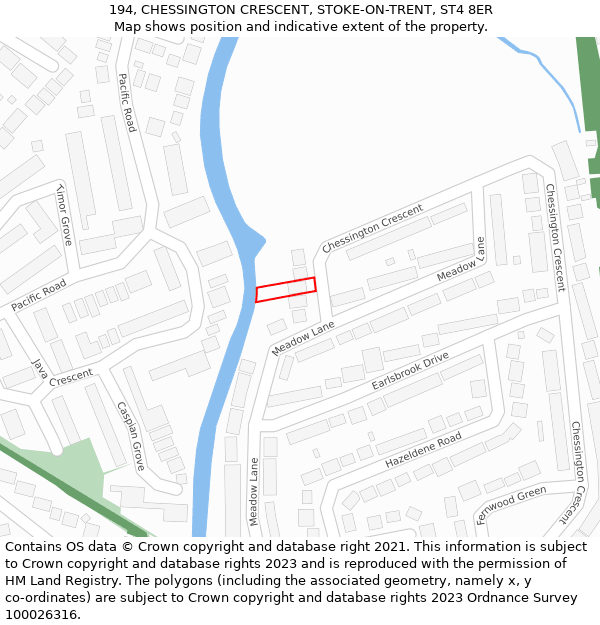 194, CHESSINGTON CRESCENT, STOKE-ON-TRENT, ST4 8ER: Location map and indicative extent of plot