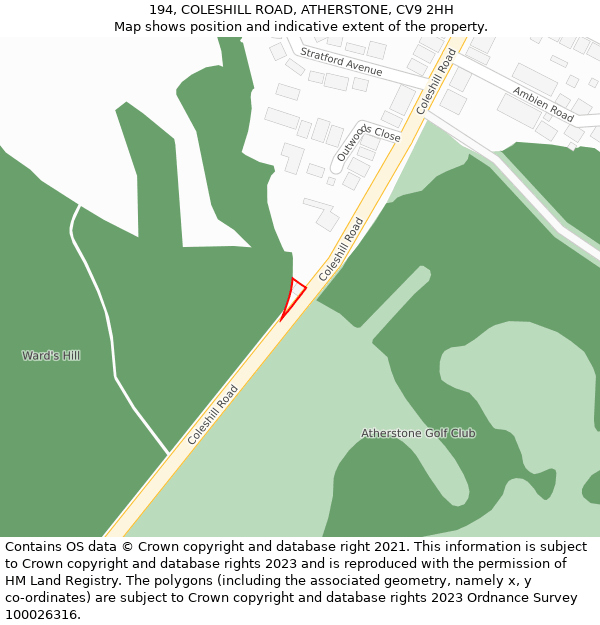 194, COLESHILL ROAD, ATHERSTONE, CV9 2HH: Location map and indicative extent of plot