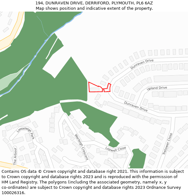 194, DUNRAVEN DRIVE, DERRIFORD, PLYMOUTH, PL6 6AZ: Location map and indicative extent of plot