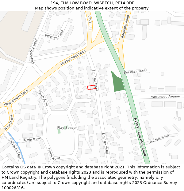 194, ELM LOW ROAD, WISBECH, PE14 0DF: Location map and indicative extent of plot