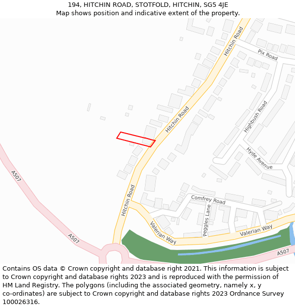 194, HITCHIN ROAD, STOTFOLD, HITCHIN, SG5 4JE: Location map and indicative extent of plot