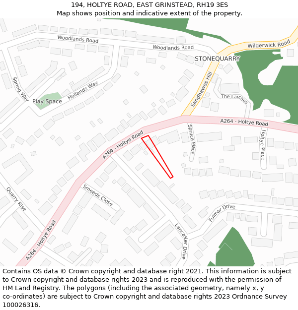 194, HOLTYE ROAD, EAST GRINSTEAD, RH19 3ES: Location map and indicative extent of plot