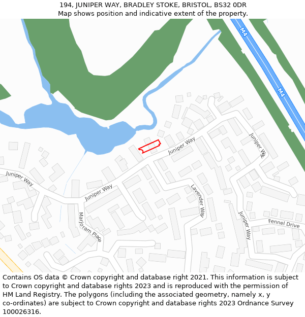 194, JUNIPER WAY, BRADLEY STOKE, BRISTOL, BS32 0DR: Location map and indicative extent of plot