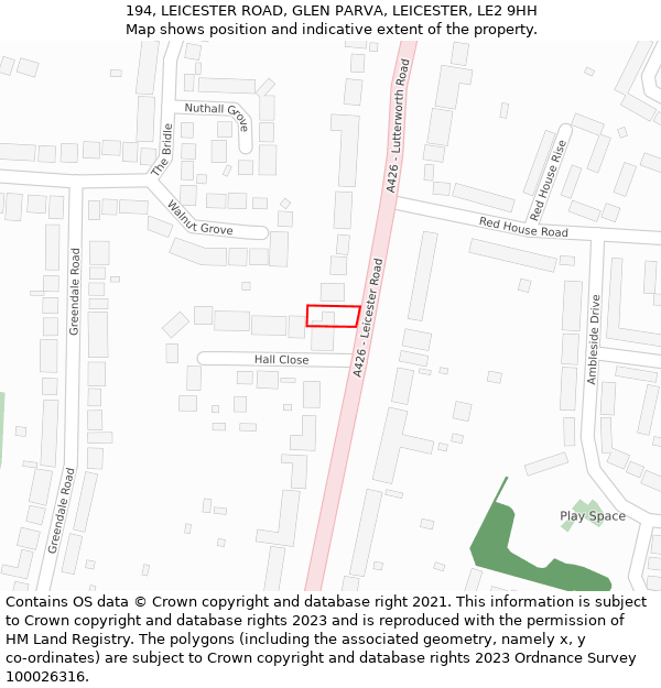 194, LEICESTER ROAD, GLEN PARVA, LEICESTER, LE2 9HH: Location map and indicative extent of plot