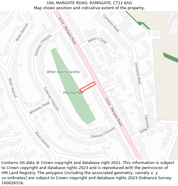 194, MARGATE ROAD, RAMSGATE, CT12 6AG: Location map and indicative extent of plot