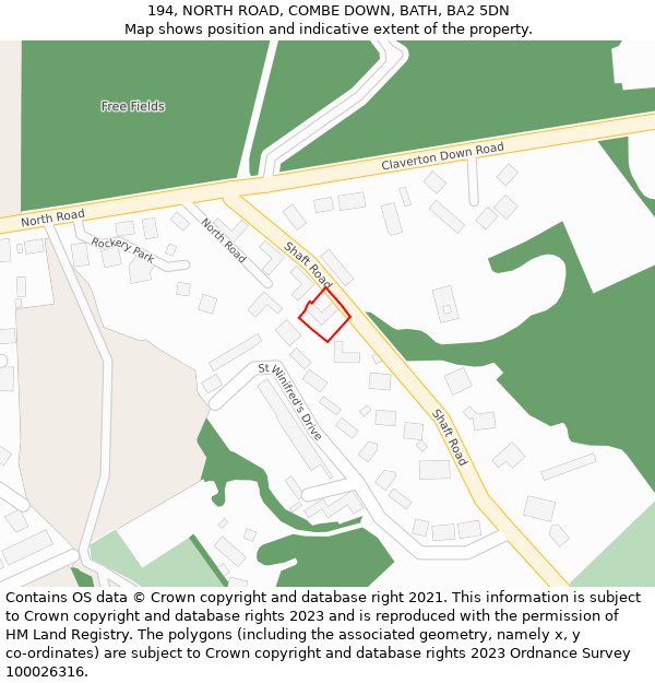 194, NORTH ROAD, COMBE DOWN, BATH, BA2 5DN: Location map and indicative extent of plot