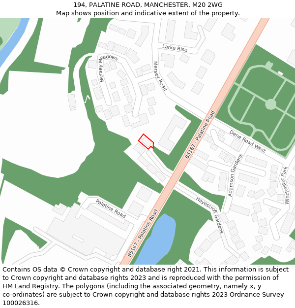 194, PALATINE ROAD, MANCHESTER, M20 2WG: Location map and indicative extent of plot