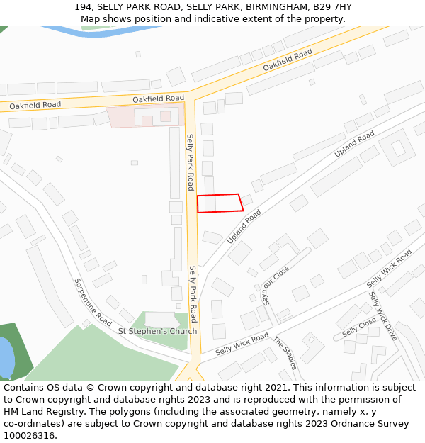 194, SELLY PARK ROAD, SELLY PARK, BIRMINGHAM, B29 7HY: Location map and indicative extent of plot