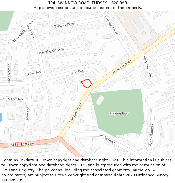 194, SWINNOW ROAD, PUDSEY, LS28 9AR: Location map and indicative extent of plot