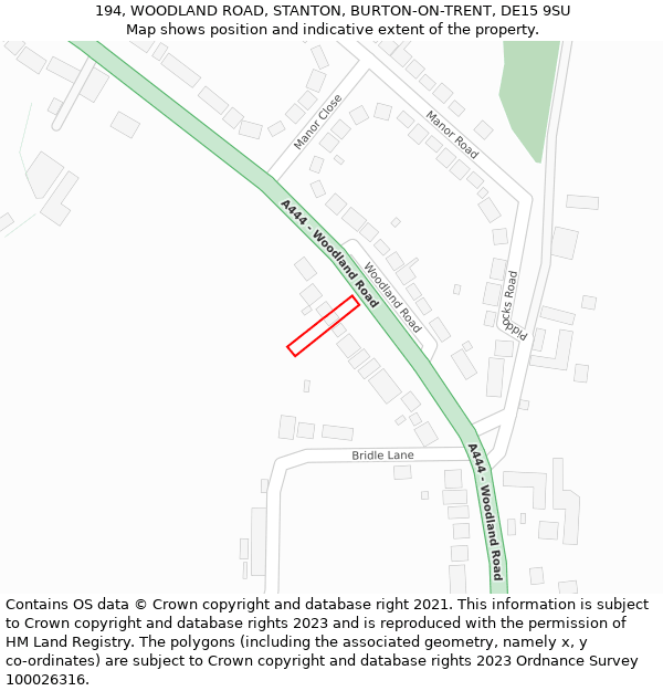 194, WOODLAND ROAD, STANTON, BURTON-ON-TRENT, DE15 9SU: Location map and indicative extent of plot