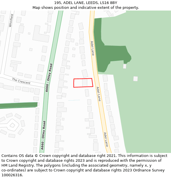 195, ADEL LANE, LEEDS, LS16 8BY: Location map and indicative extent of plot